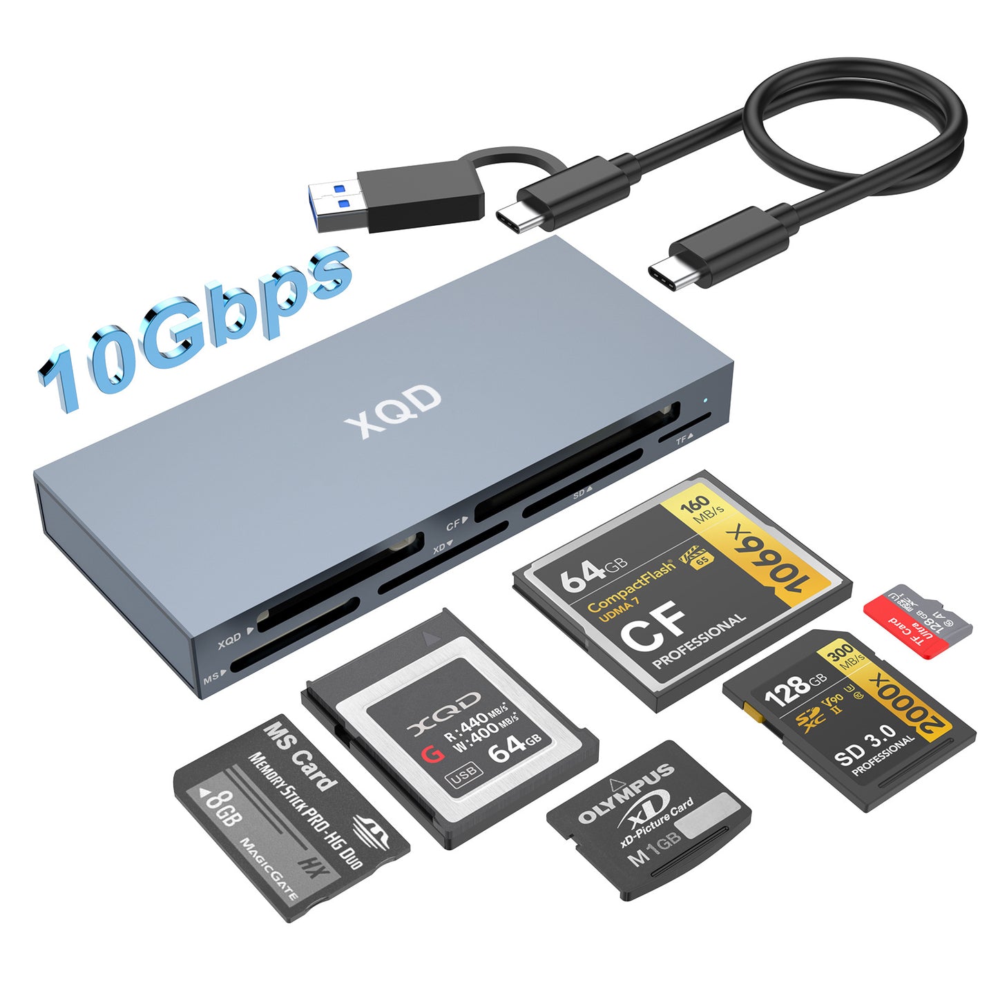 CR359 XQD/SD/TF/MS/XD/CF card reader multi-functional high-speed camera type-C memory card reader