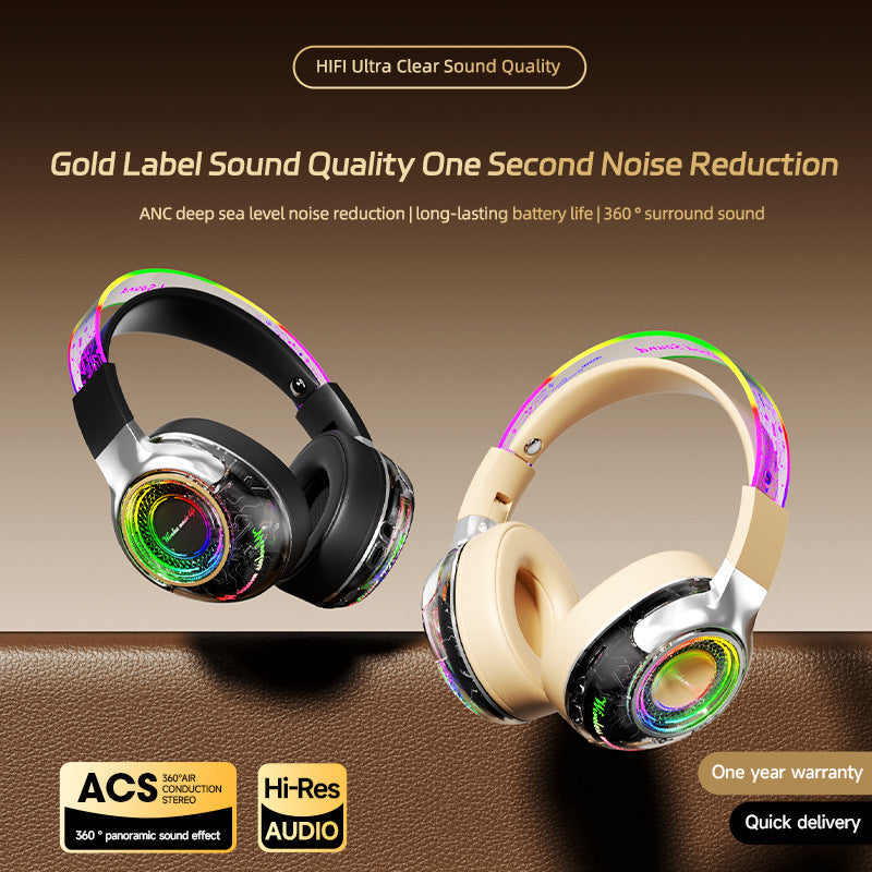 Wireless ANC Over Ear Gaming Headset with Mic RGB Lights 360 Surround Sound Bluetooth Noise Cancelling for PC PS5 Xbox Gift 2025