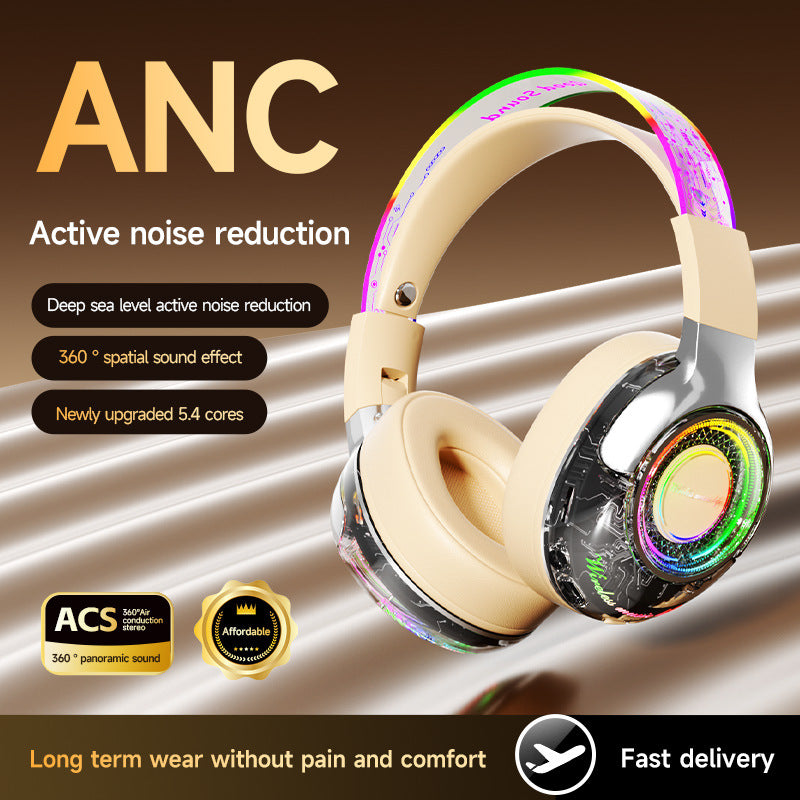 Wireless ANC Over Ear Gaming Headset with Mic RGB Lights 360 Surround Sound Bluetooth Noise Cancelling for PC PS5 Xbox Gift 2025