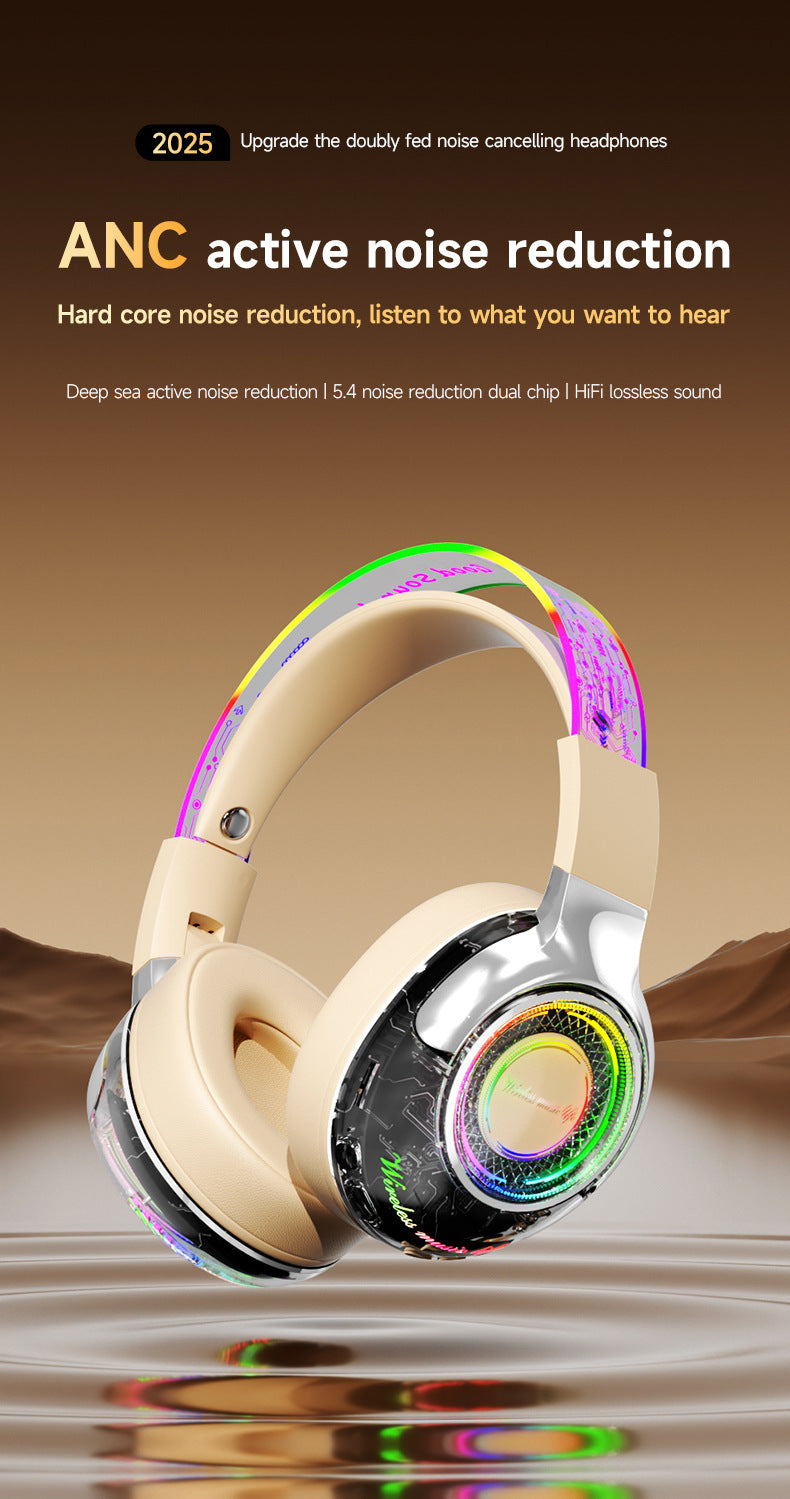 Wireless ANC Over Ear Gaming Headset with Mic RGB Lights 360 Surround Sound Bluetooth Noise Cancelling for PC PS5 Xbox Gift 2025