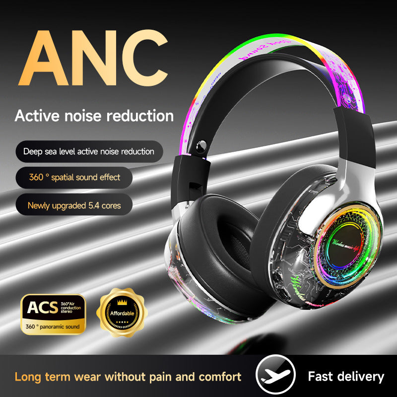 Wireless ANC Over Ear Gaming Headset with Mic RGB Lights 360 Surround Sound Bluetooth Noise Cancelling for PC PS5 Xbox Gift 2025