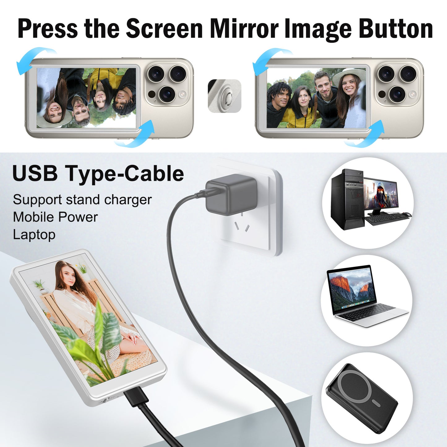 4 Inch Magnetic Phone Vlog Selfie Monitor Screen Big LCD Wireless Back Camera Display for iPhone Android TikTok Live Video Recording Portable Accessory Gift 2025