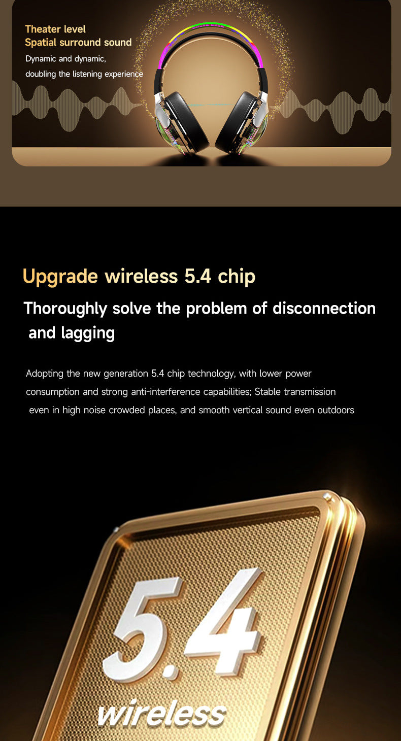 Wireless ANC Over Ear Gaming Headset with Mic RGB Lights 360 Surround Sound Bluetooth Noise Cancelling for PC PS5 Xbox Gift 2025