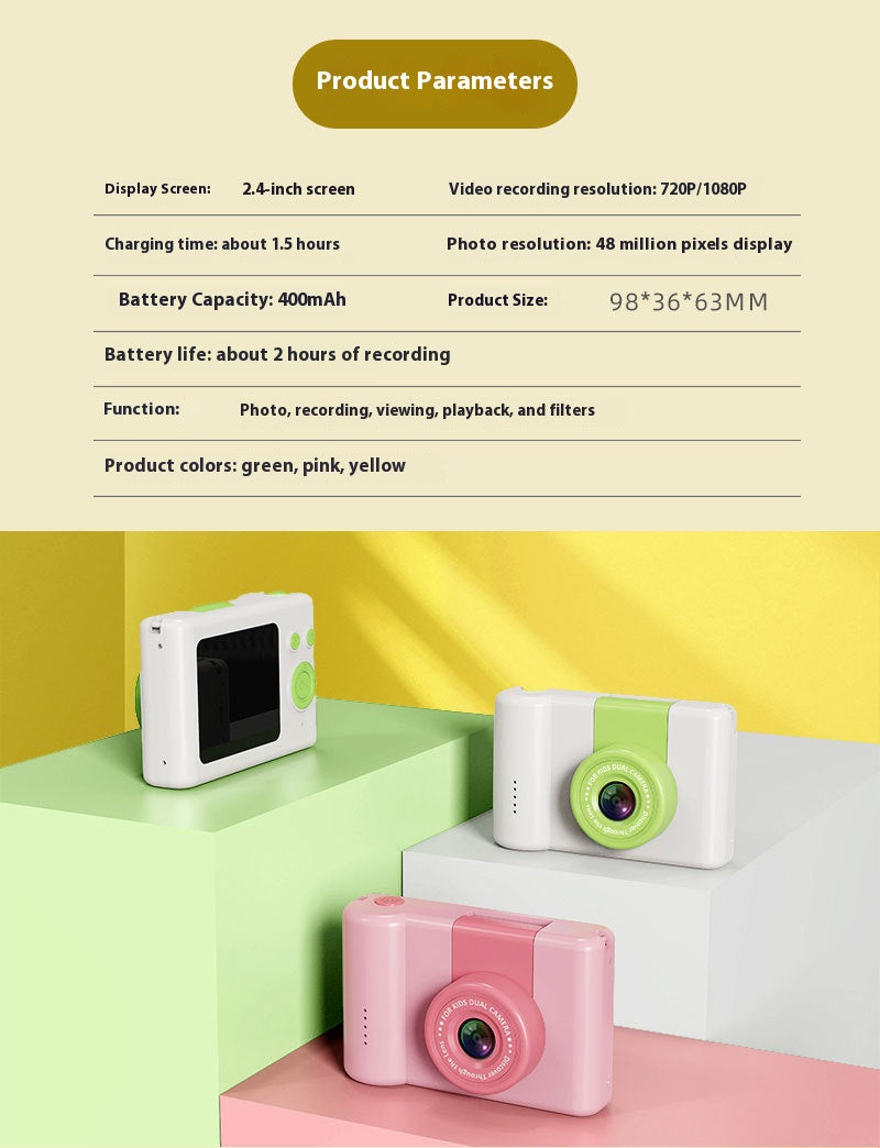 1080P Kids Digital Camera 3 Inch Touch Screen Dual Front Rear Cameras Toddler Video Recorder WiFi SD Card Birthday Gift for Children Age 3-8