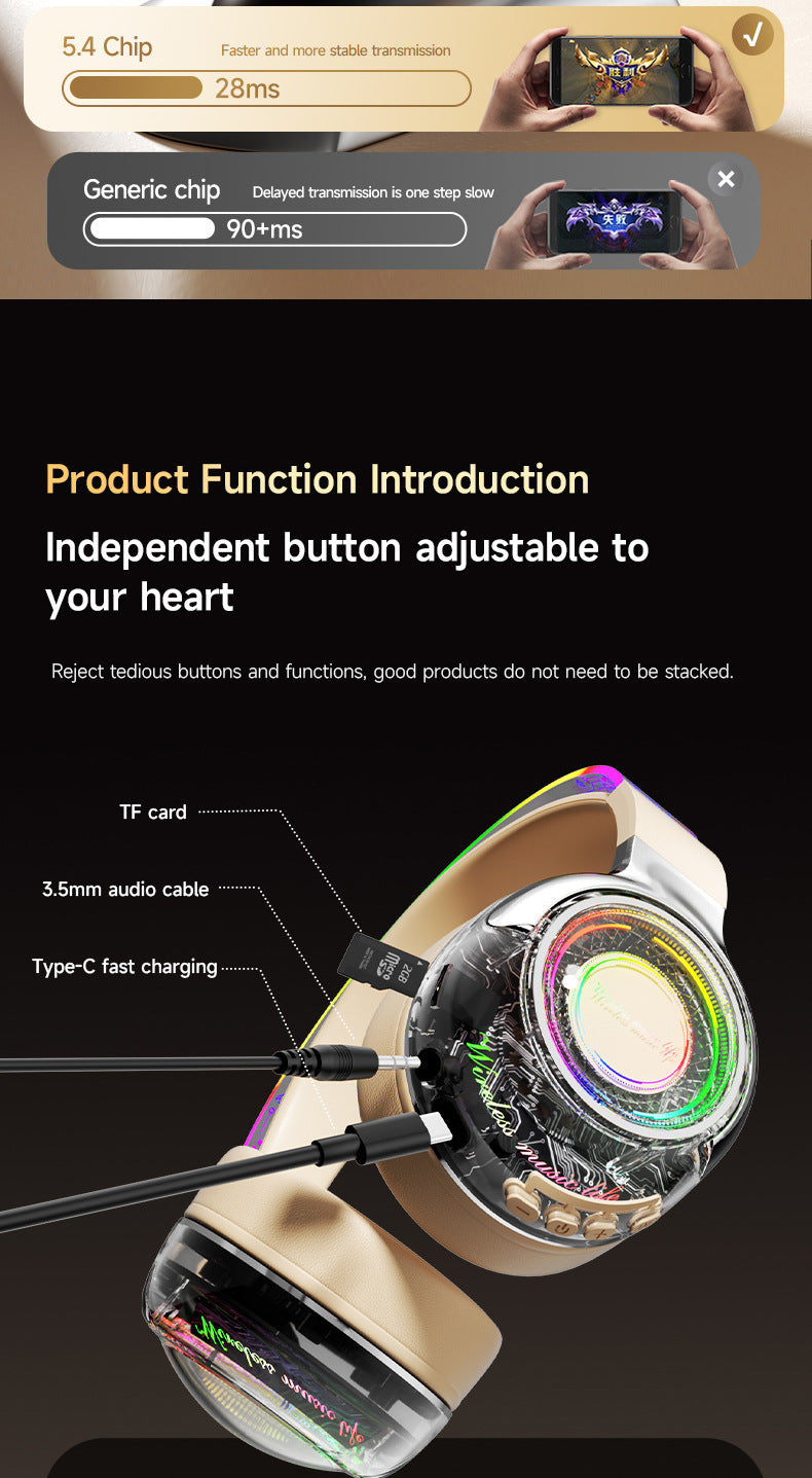 Wireless ANC Over Ear Gaming Headset with Mic RGB Lights 360 Surround Sound Bluetooth Noise Cancelling for PC PS5 Xbox Gift 2025
