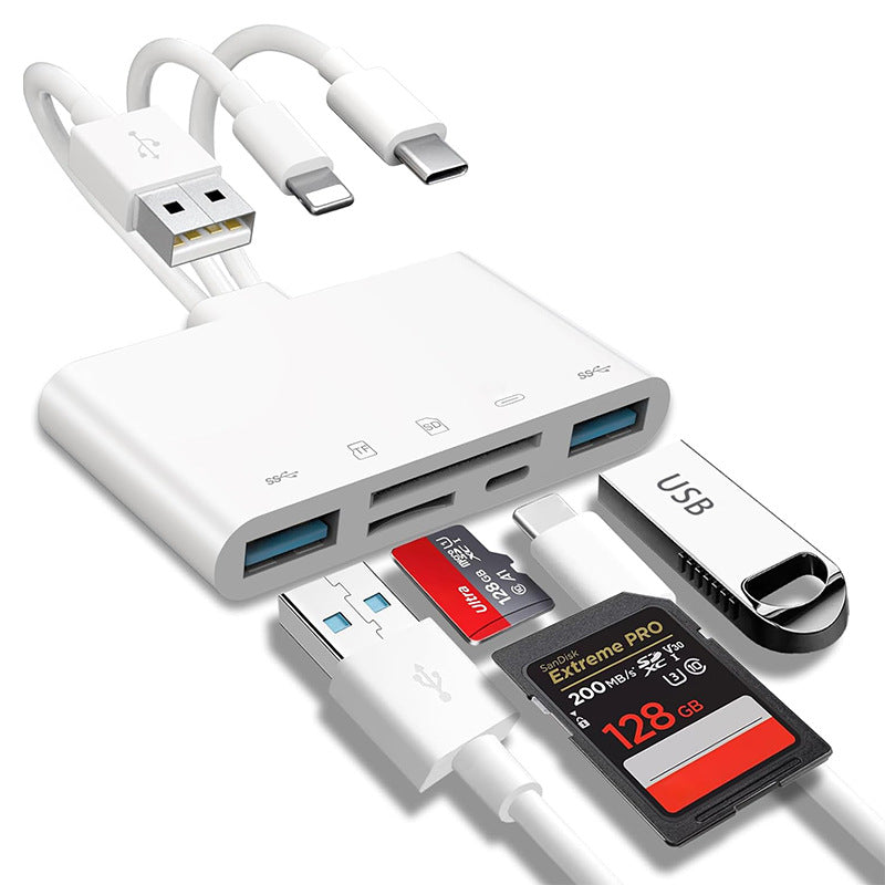 AP541 USB mobile phone card reader is suitable for Apple and Android USB five-in-one multi-functional mobile phone card reader conversion connector