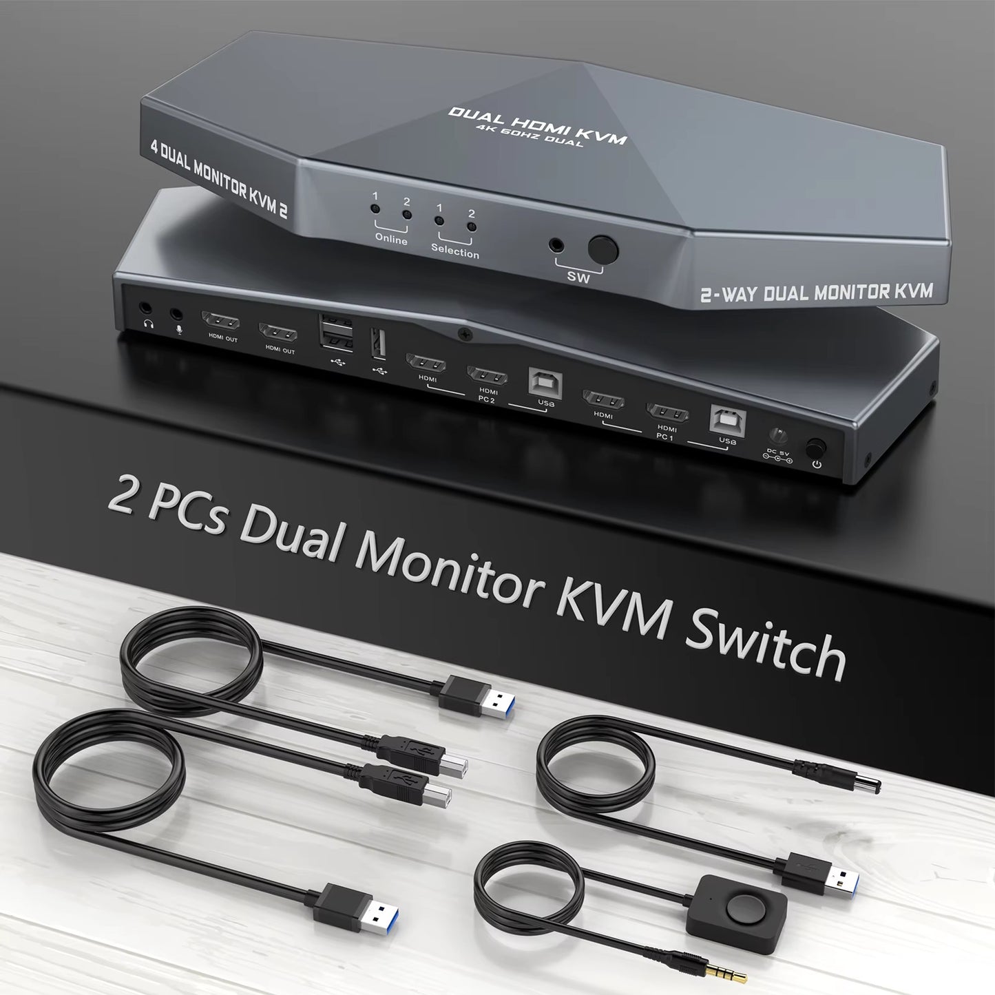 KVM508 HDMI dual-switch KVM switcher for 4K 60Hz multi-screen display, audio output, keyboard, mouse and video switcher