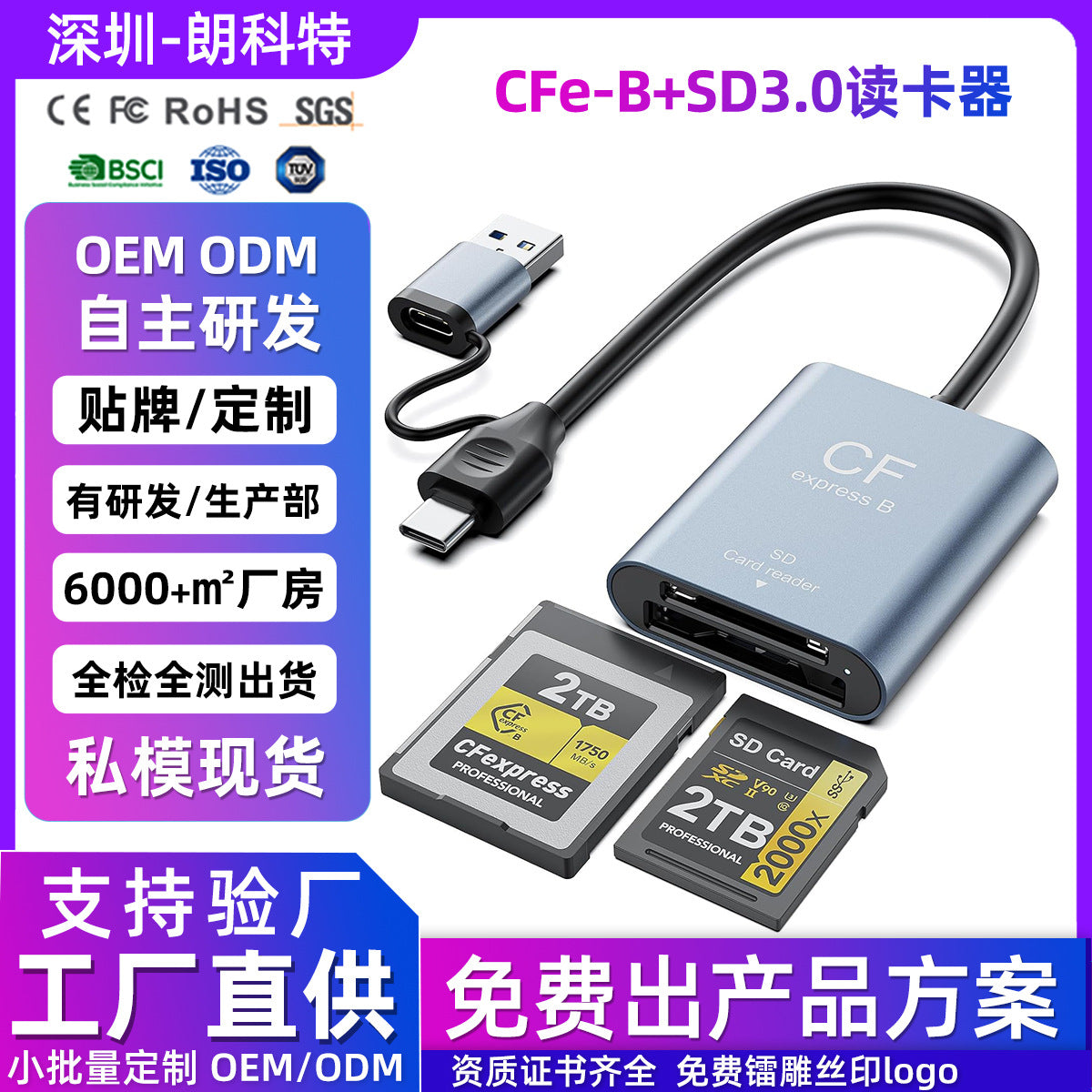 CR397 CFexpress type-B + SD3.0 card reader for camera SLR, USB 3.2 Gen2 10Gbps reader