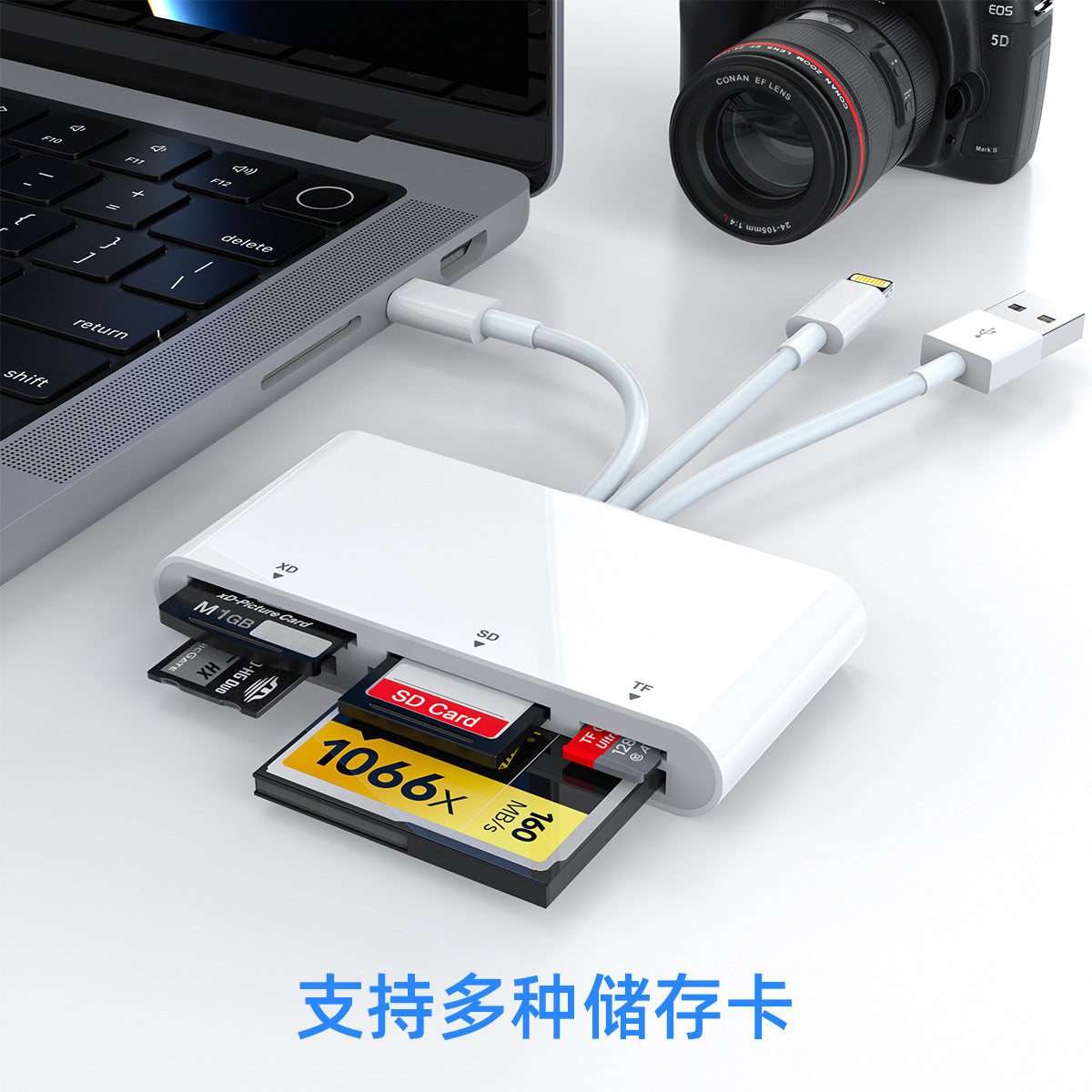 AP447 SD/TF/CF/XD/MS card reader suitable for Apple and Android mobile phones' cameras and OTG multi-functional card reader
