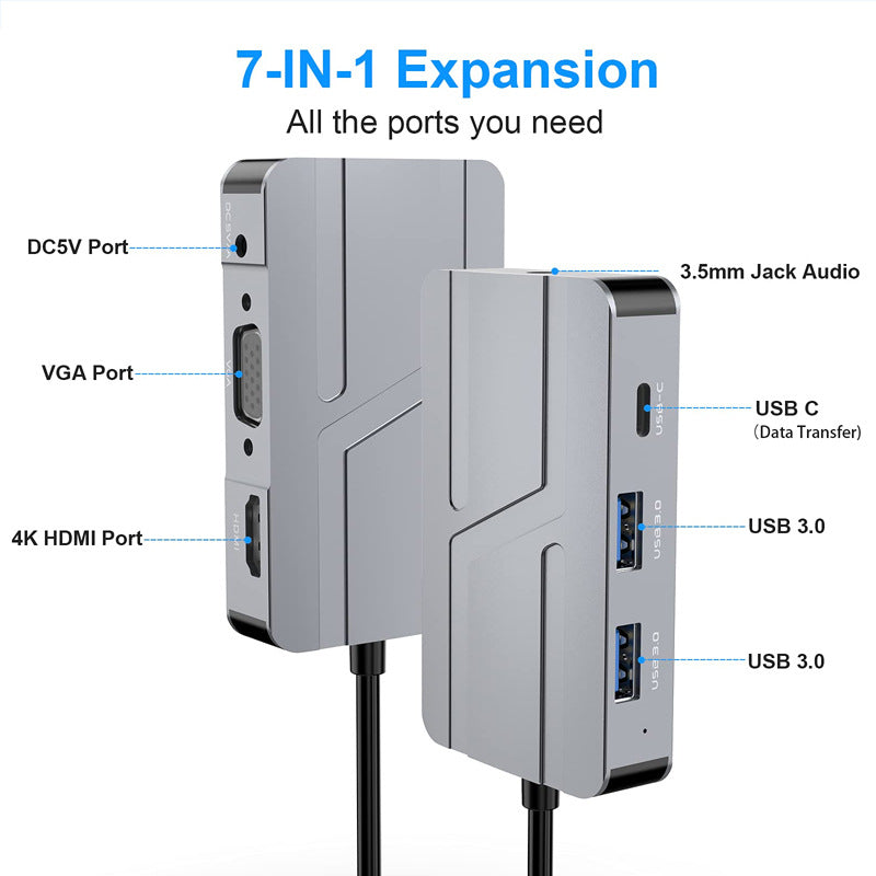 HC458 Seven-in-One Type C Expansion Dock HUB with HDMI/VGA Hub and Audio Port Expansion Dock USB HUB