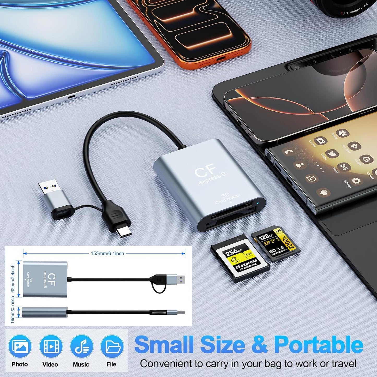 CR397 CFexpress type-B + SD3.0 card reader for camera SLR, USB 3.2 Gen2 10Gbps reader