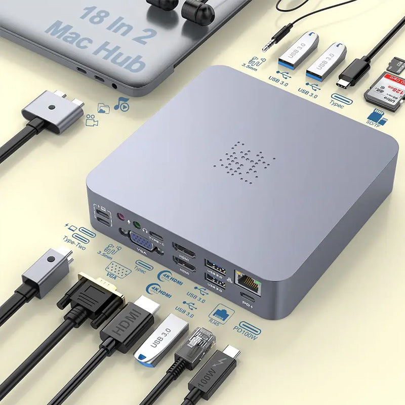 MH480 Dual Type-C Expansion Dock for MacBook, 100W PD Fast Charging USB Hub and HUB Adapter