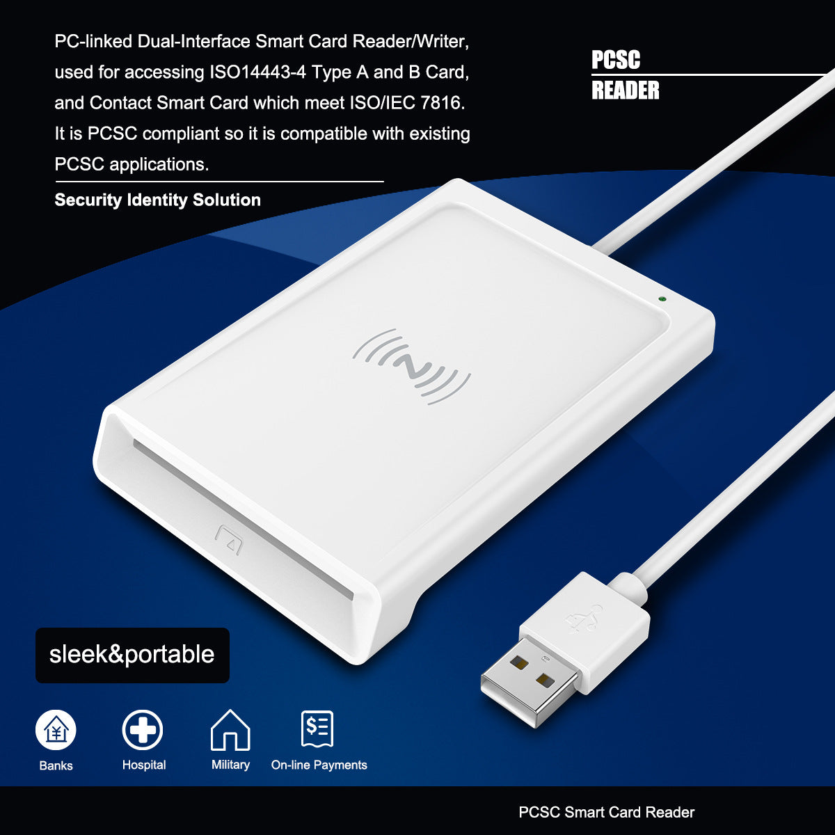 WCR330 ISO7816 + ISO14443 Dual-Function Smart Card Reader for CAC Bank Tax Filing