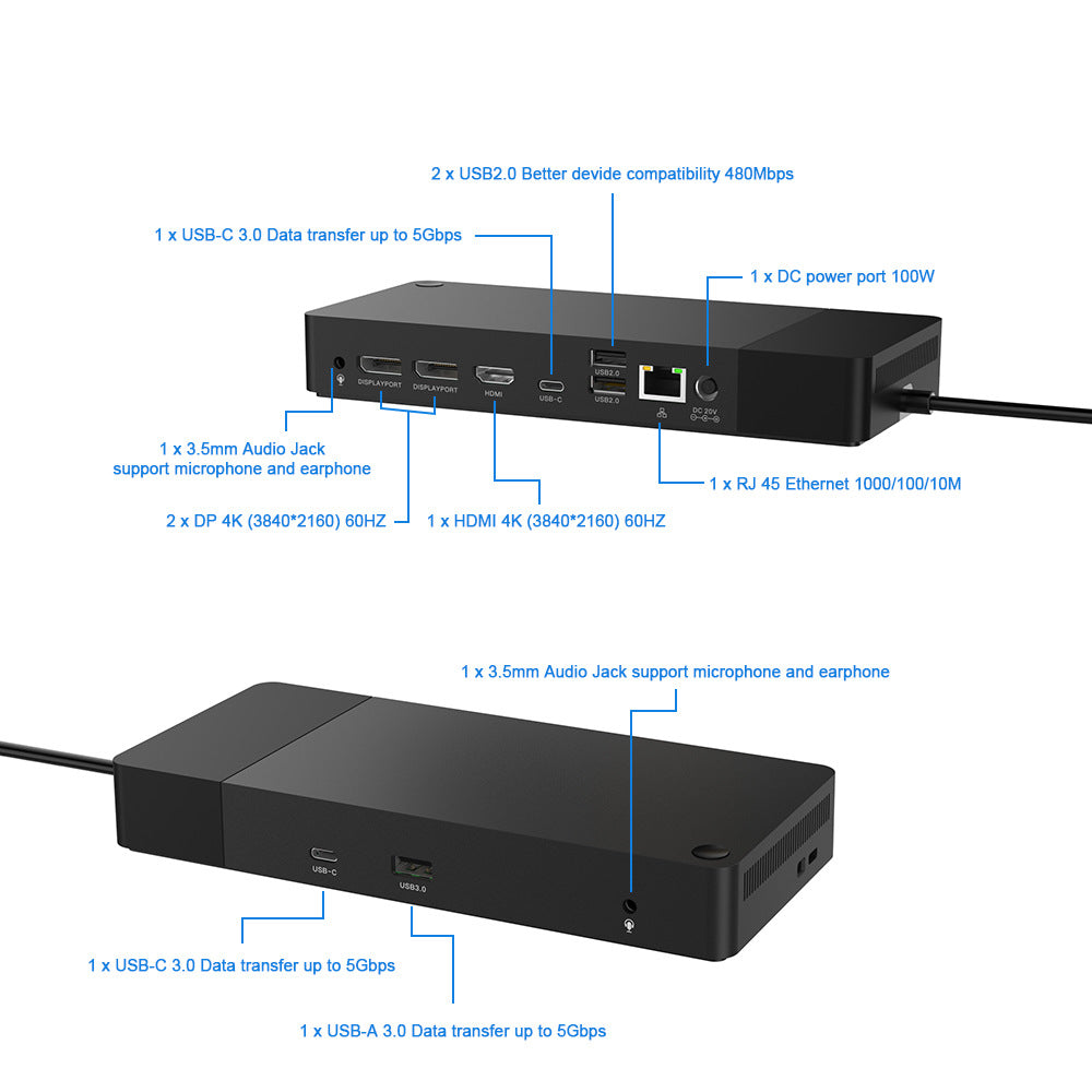 DL200 Type-C docking station with DP 4K 60Hz split-screen expansion, Gigabit network port, USB 3.0 hub