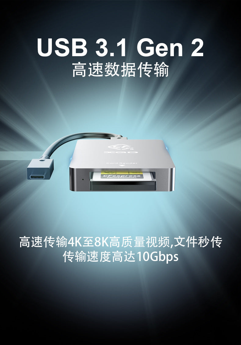 CR326 XQD/CFe-B dual-slot SLR camera card reader, USB 3.2 Gen2, 10Gbps high-speed card reader