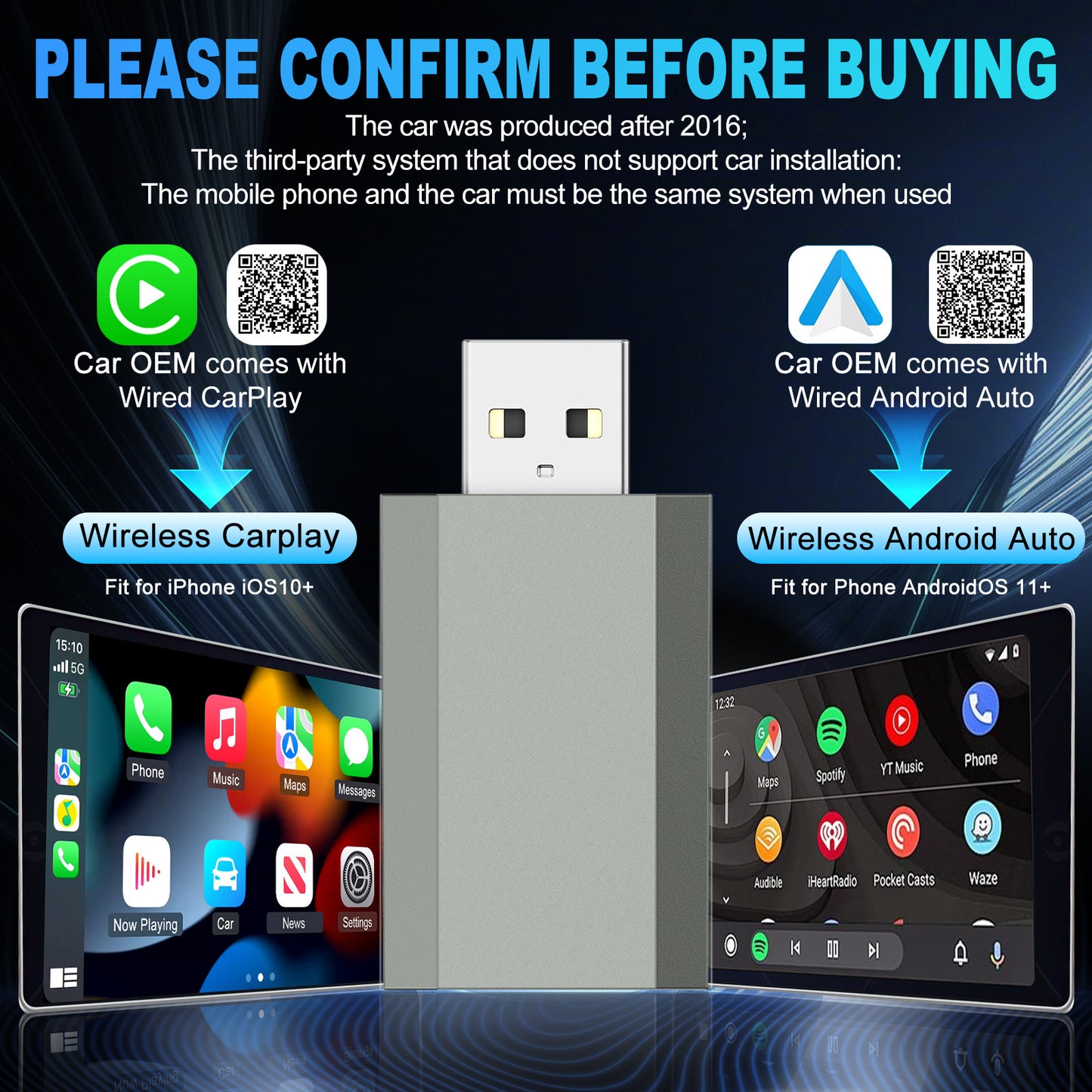 CP602 iPhone and Android wired-to-wireless CarPlay box, Auto intelligent car-mounted device interconnection module, Vehicle adapter converter