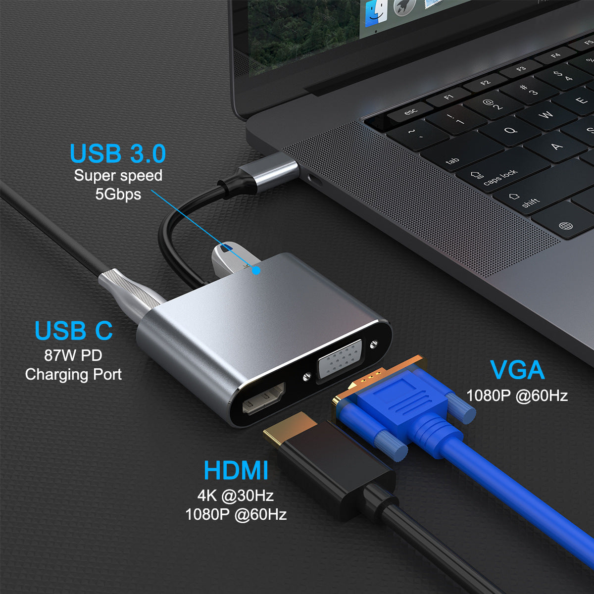 B040 Type-C expansion dock - four-port USB 3.0 hub with PD fast charging, 4K high-definition HDM/VGA hub
