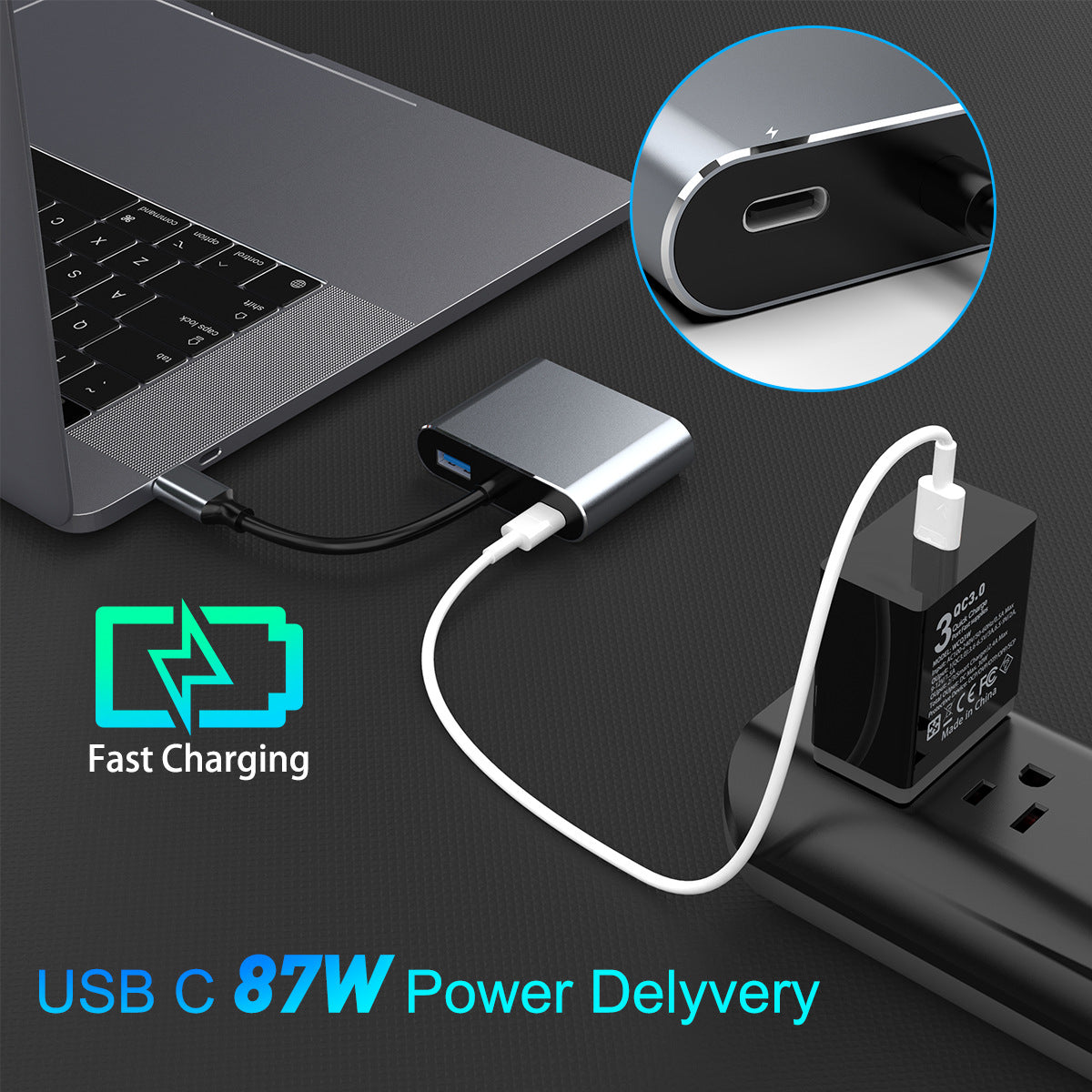 B040 Type-C expansion dock - four-port USB 3.0 hub with PD fast charging, 4K high-definition HDM/VGA hub