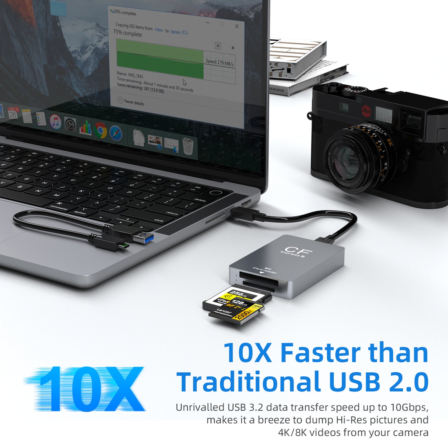 CR351 High-speed USB 3.2 10gbps multi-function camera CFexpress TYPE-B SD card reader exclusively for use