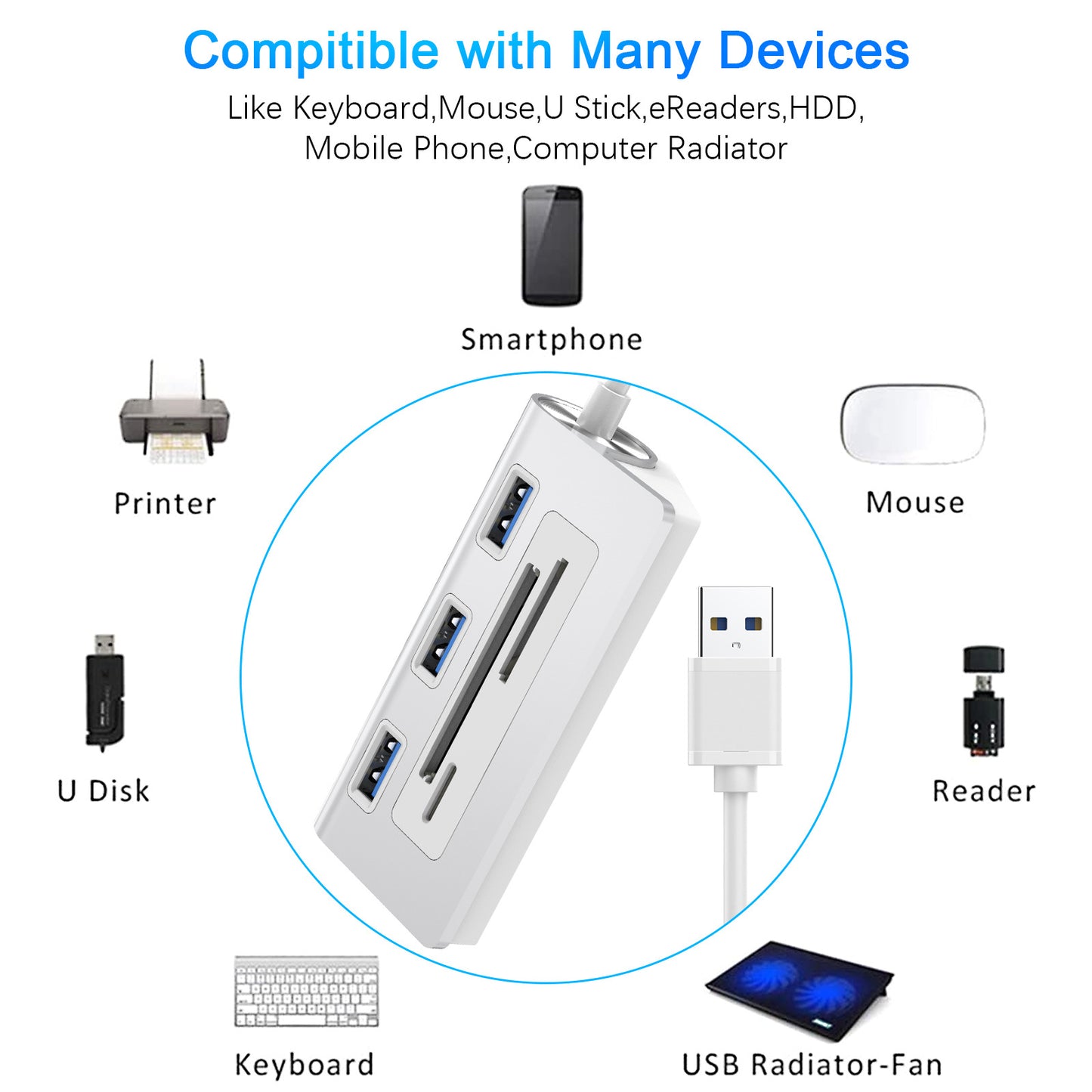 HC423 USB 3.0 hub with camera memory card slot (CF/SD/TF card reader)
