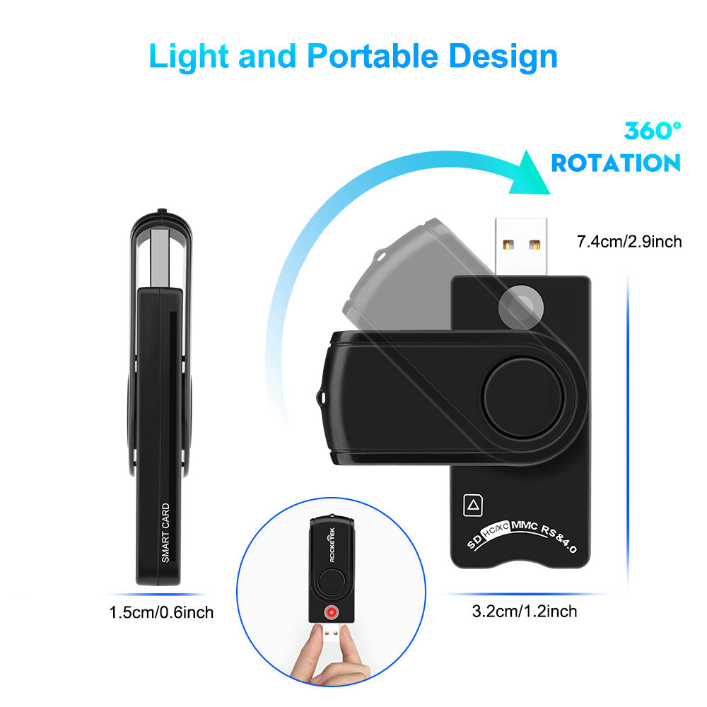 CR310-3.0 USB3.0 Tax filing IC smart card reader - capable of reading various types of smart cards including SD, TF and SIM cards, with multiple functions