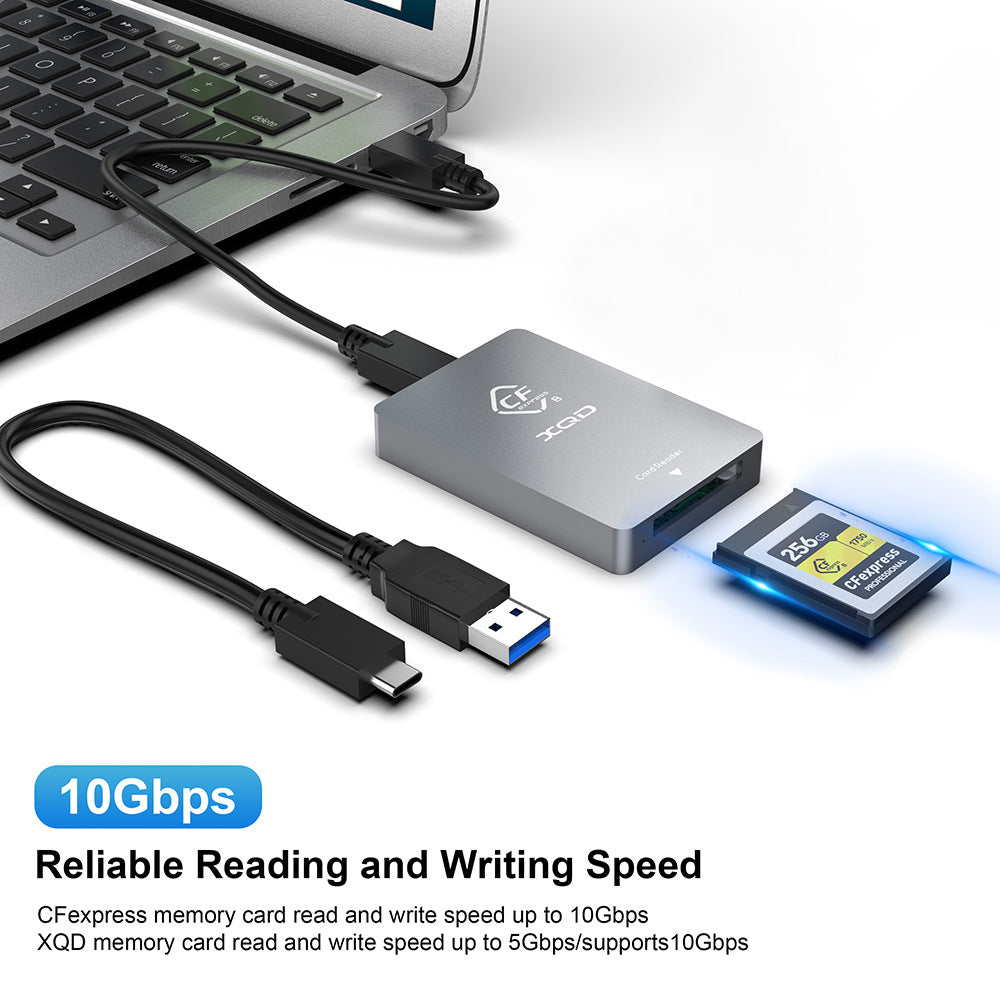 CR326 XQD/CFe-B dual-slot SLR camera card reader, USB 3.2 Gen2, 10Gbps high-speed card reader