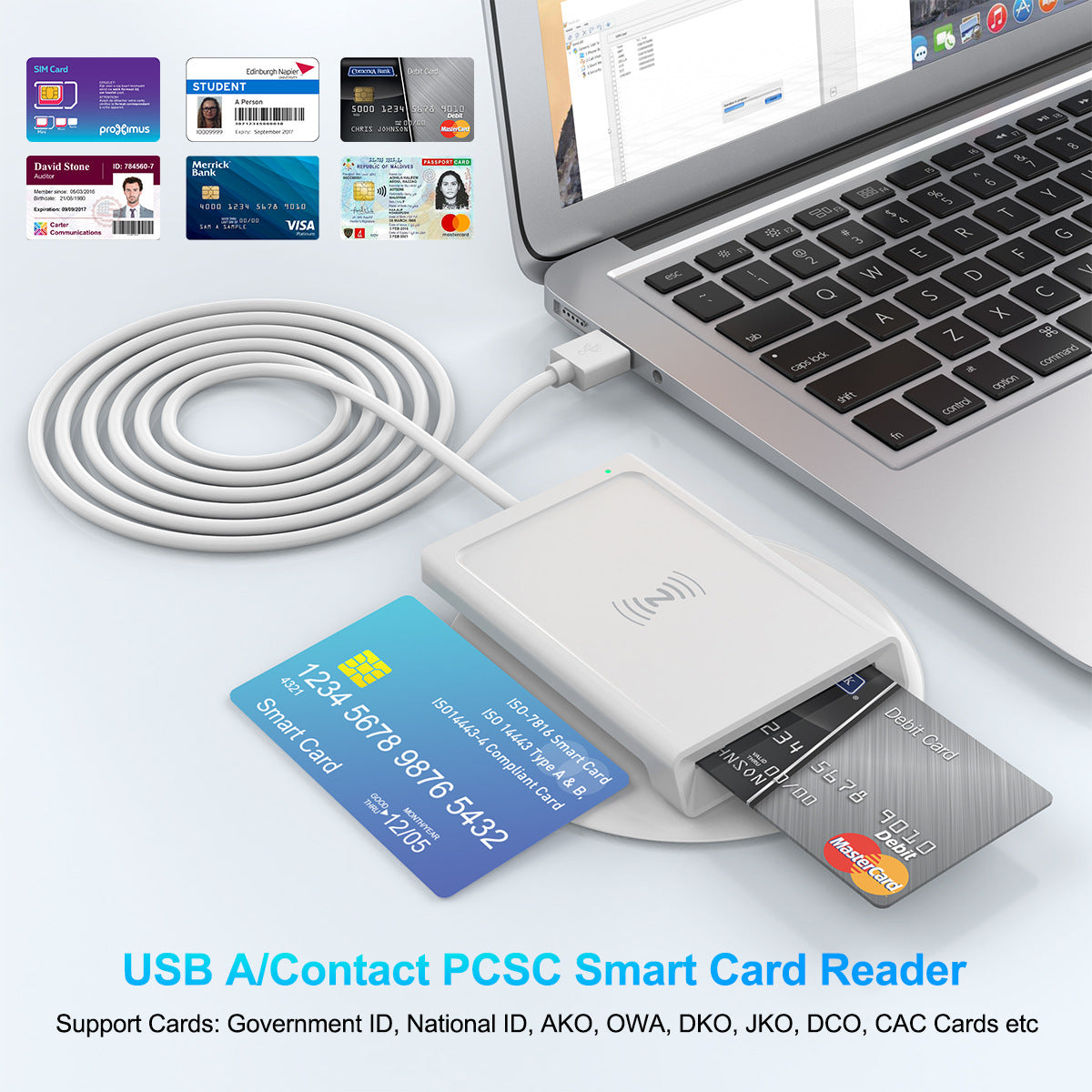 WCR330 ISO7816 + ISO14443 Dual-Function Smart Card Reader for CAC Bank Tax Filing