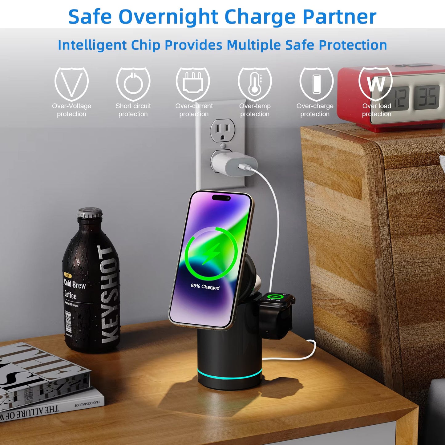 B01 3-in-1 vertical folding wireless charger 15W suitable for Apple phone, headphones, watch - magnetic charging adapter