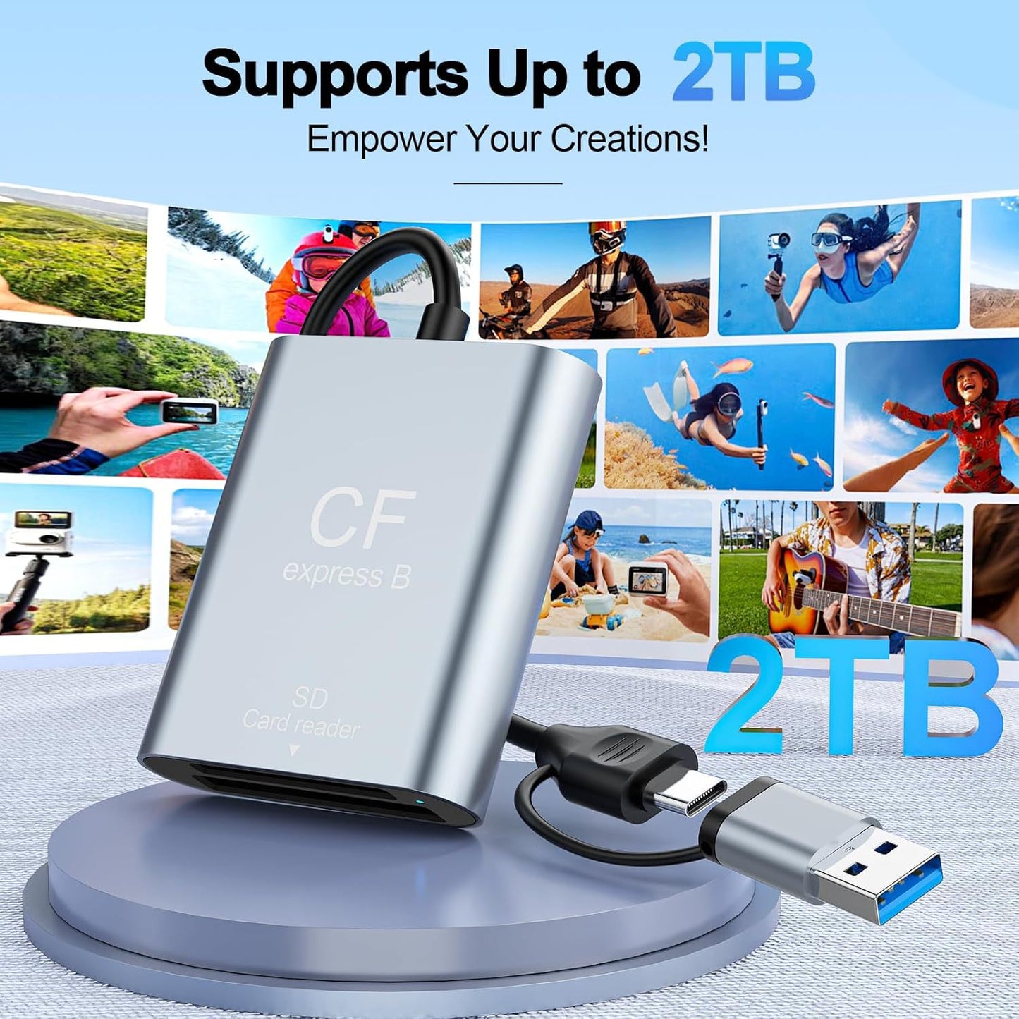 CR397 CFexpress type-B + SD3.0 card reader for camera SLR, USB 3.2 Gen2 10Gbps reader