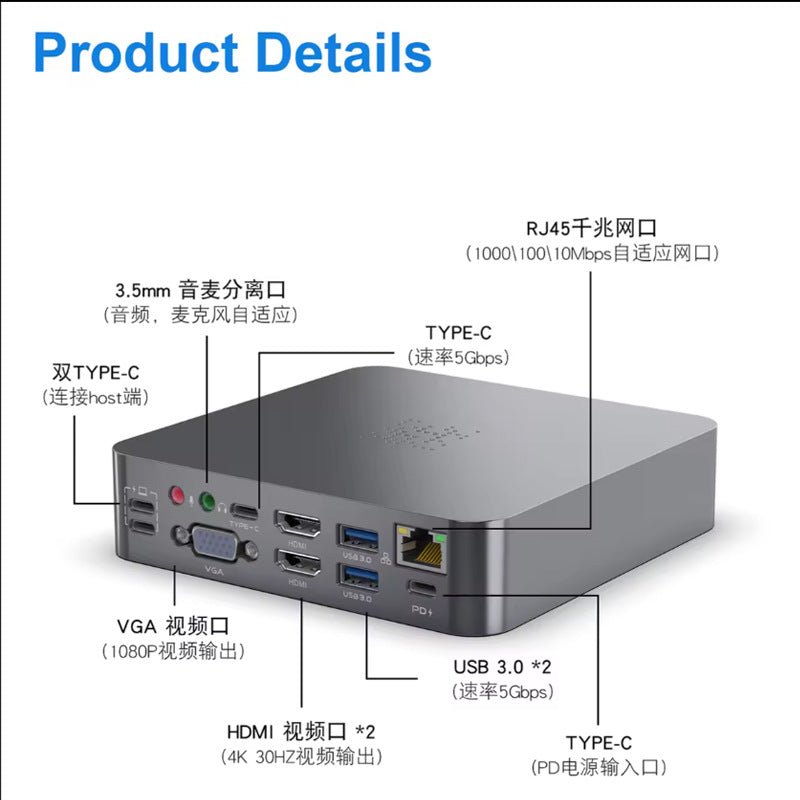 MH480 Dual Type-C Expansion Dock for MacBook, 100W PD Fast Charging USB Hub and HUB Adapter