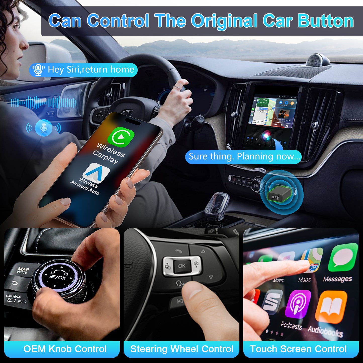 CP601 iPhone CarPlay box, Android dual-channel vehicle-mounted internet connection module, wired to wireless CarPlay adapter
