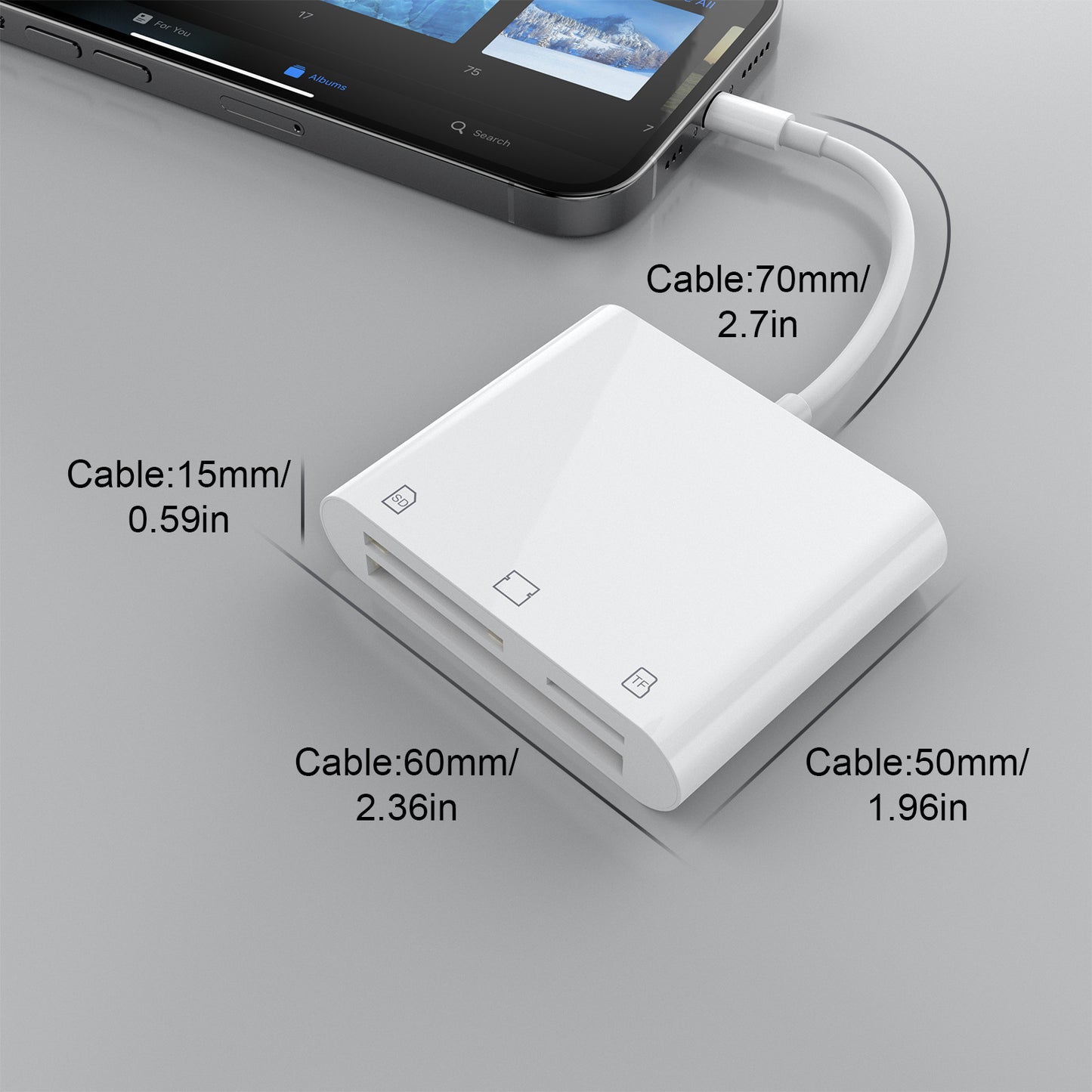 AP438 Applicable to iPad and iPhone with Lightning interface, this product features a three-in-one card reader that supports CF, SD, Micro SD and TF formats