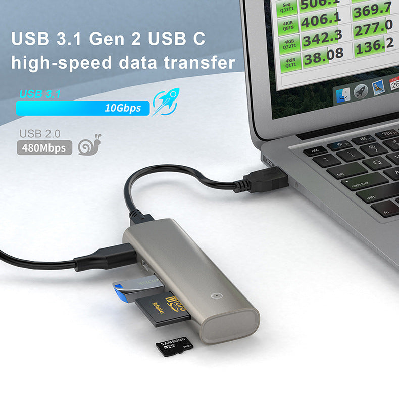 HC463 Six-in-One Type-C HUB Expansion Dock with USB 3.1 Gen2 10Gbps High-Speed SD/TF Card Reader