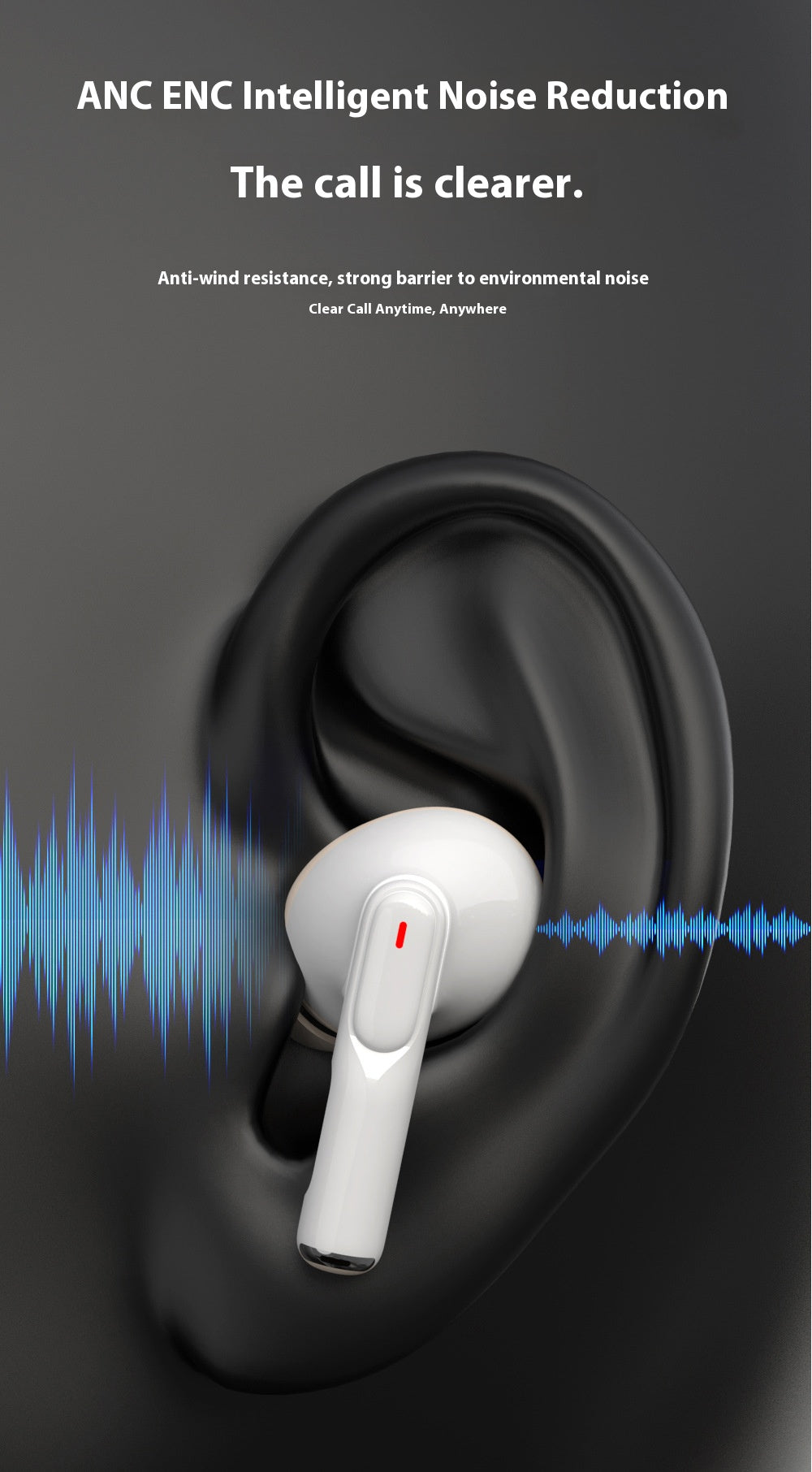 Touchscreen Wireless Earbuds with ANC Bluetooth 5.4 Adjustable EQ Noise Cancelling Earphones for Sports Gaming Music