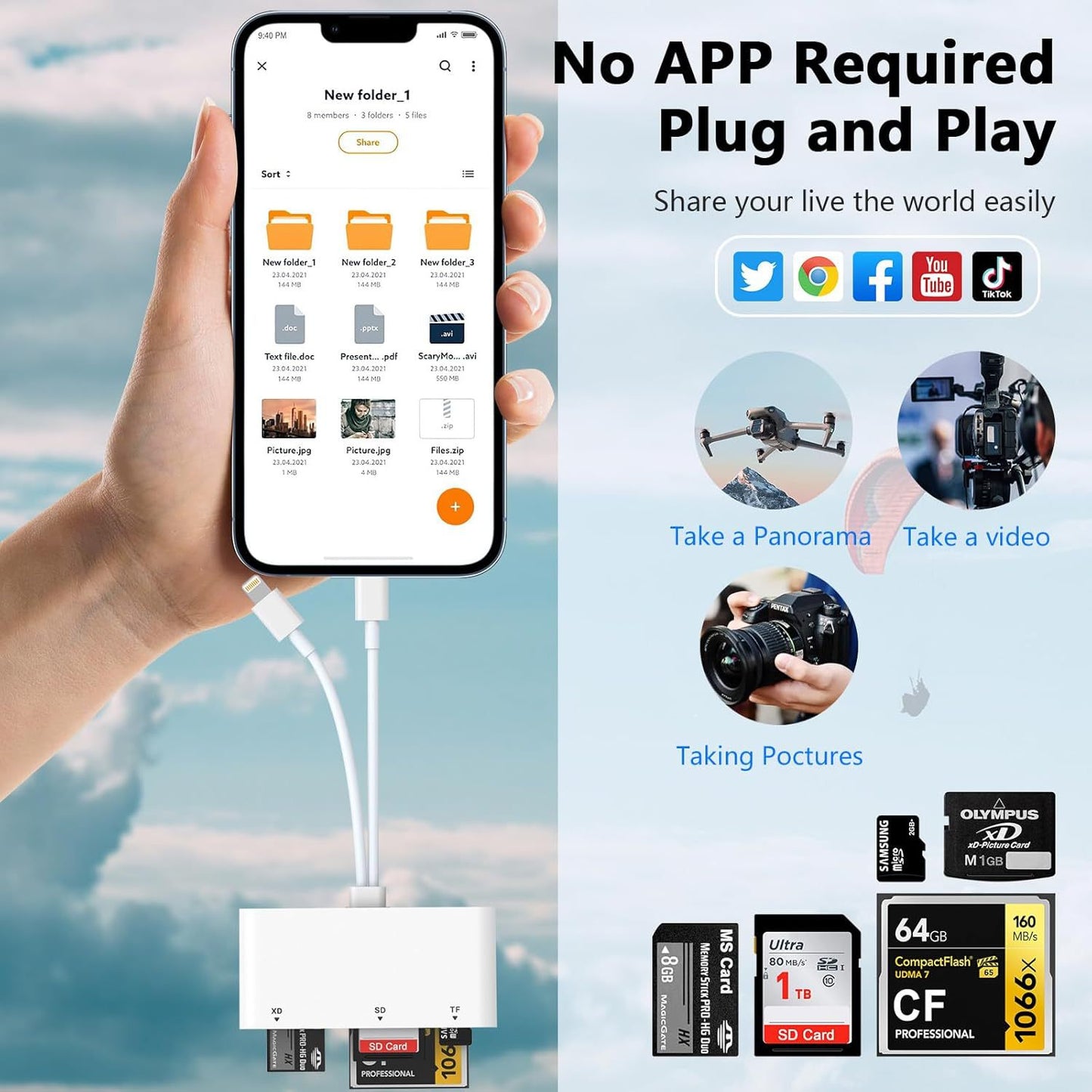 AP442-B Type-C to SD, TF, CF, XD, MS card reader suitable for Apple mobile phones with multi-function cameras and OTG card reader