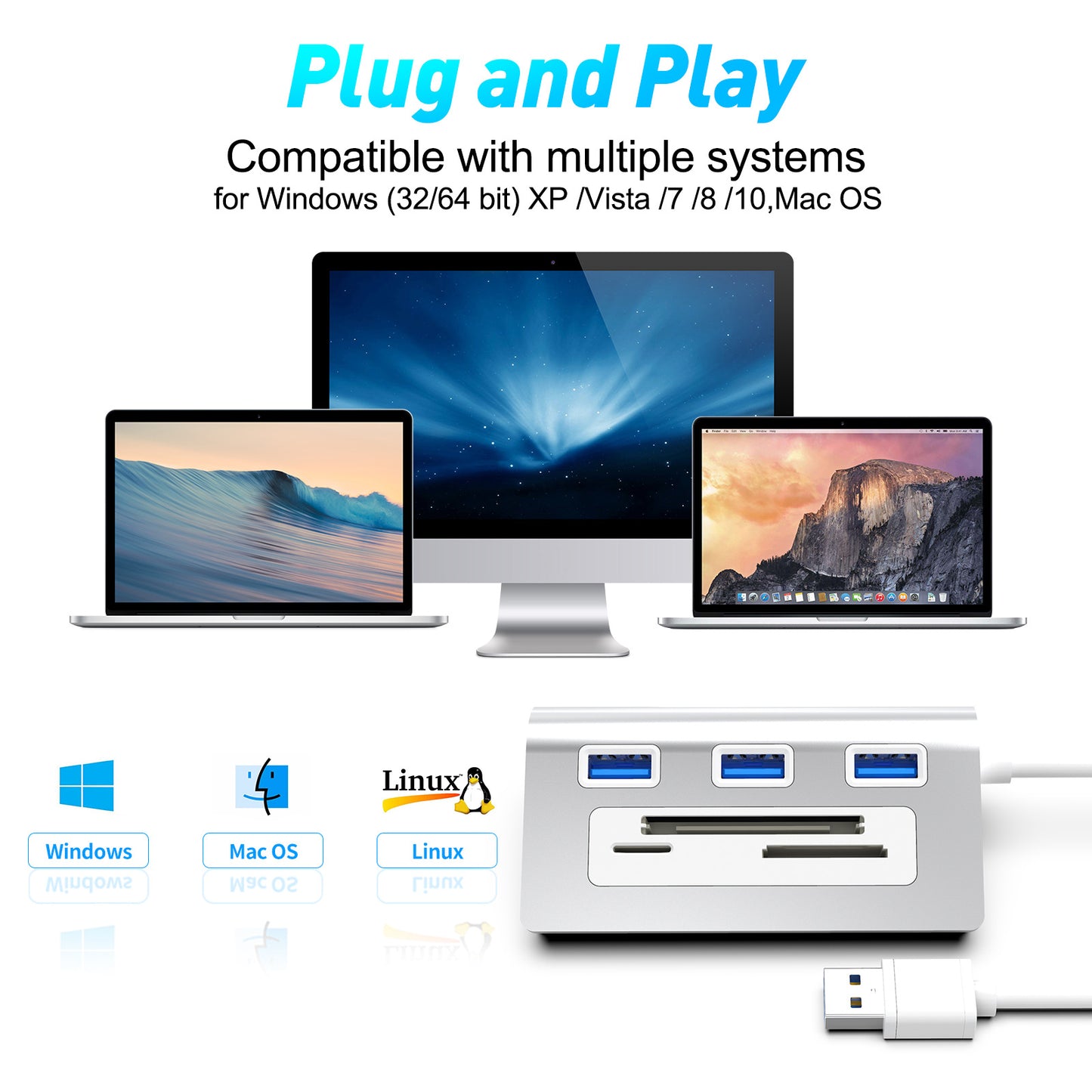 HC423 USB 3.0 hub with camera memory card slot (CF/SD/TF card reader)