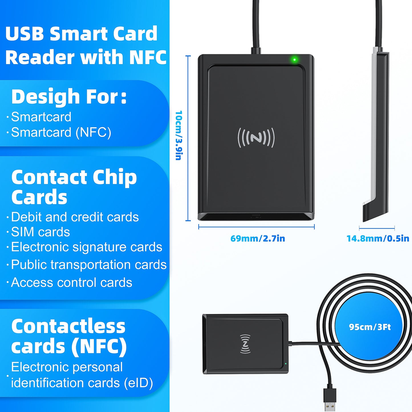 WCR330-B Touch type + NFC reader intelligent card reader IC ID card bank card tax declaration ID card RFID reader
