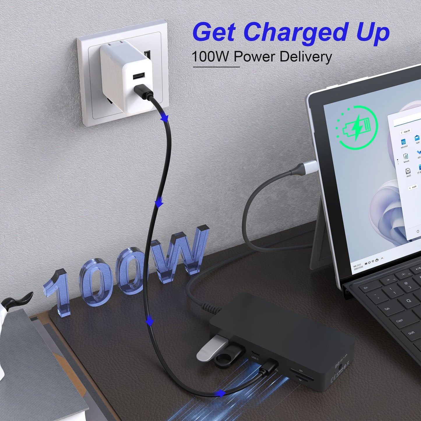 SH792-C Compatible with Microsoft Surface Pro 7/8/9/X docking station with USB 3.0, HDMI, network port, PD power supply, card reader and hub