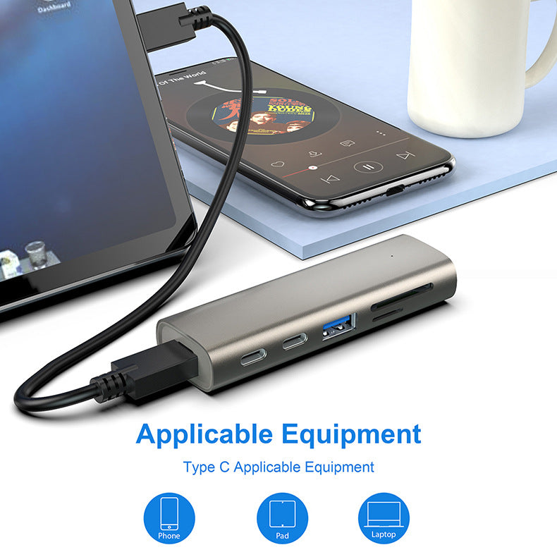 HC463 Six-in-One Type-C HUB Expansion Dock with USB 3.1 Gen2 10Gbps High-Speed SD/TF Card Reader