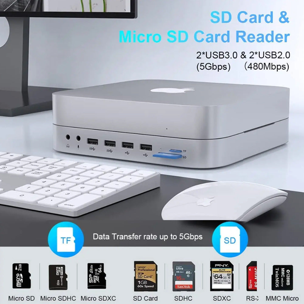 MH483 HDMI audio SD/TF card reading DC power supply Mac mini expansion dock USB HUB built-in removable hard drive box