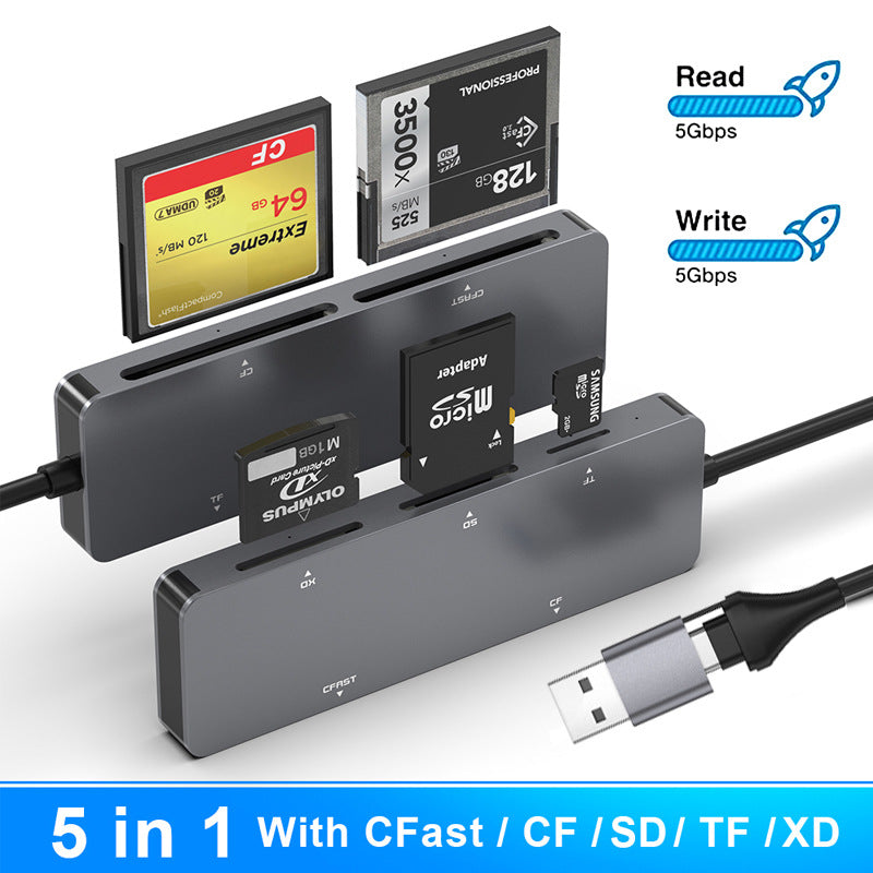 CR307-D Private model 5-card simultaneous reading CFast/CF/XD/SD/TF high-speed USB 3.0/type C card reader