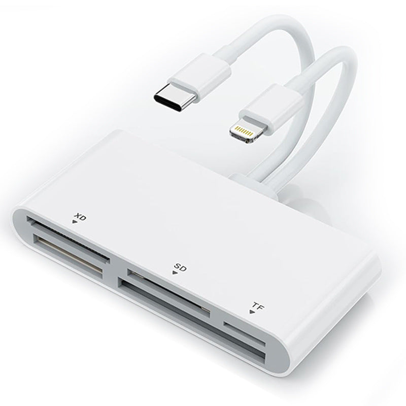 AP442-B Type-C to SD, TF, CF, XD, MS card reader suitable for Apple mobile phones with multi-function cameras and OTG card reader