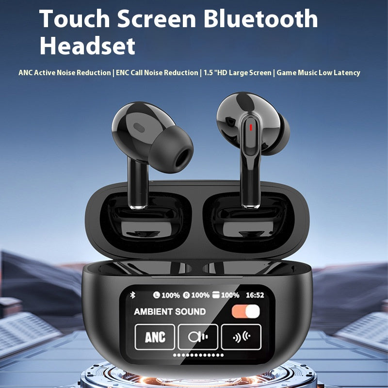Touchscreen Wireless Earbuds with ANC Bluetooth 5.4 Adjustable EQ Noise Cancelling Earphones for Sports Gaming Music
