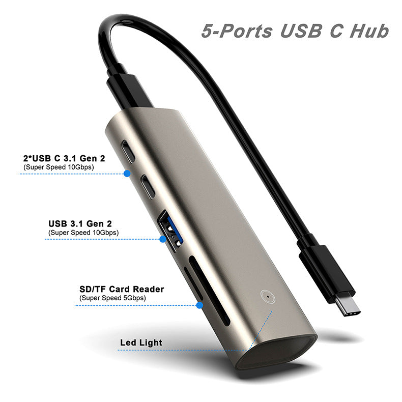 HC463 Six-in-One Type-C HUB Expansion Dock with USB 3.1 Gen2 10Gbps High-Speed SD/TF Card Reader